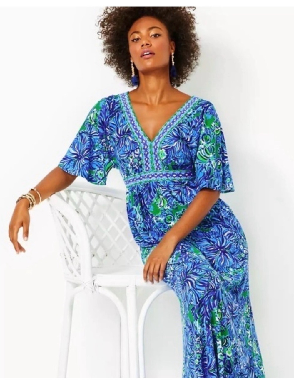 Lilly Pulitzer Addison Elbow Sleeve Maxi Dress size 12 Shabby Chic Cottagecore